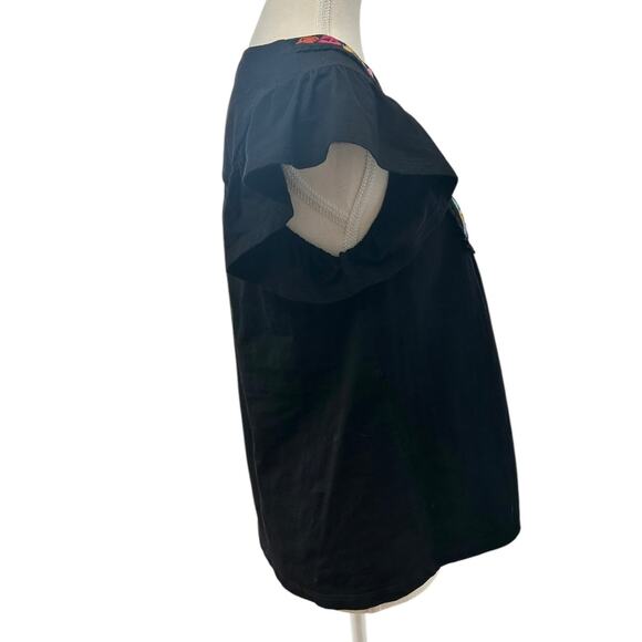 THML Embroidered Flutter Sleeve Black Top Womens Size Small Boho Peasant Style - Picture 10 of 10